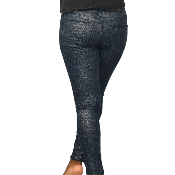Mother Looker Jean Blue Denim Shimmer Glimmer Skinny Low Rise Stretch Sparkle 26 - Picture 3 of 14